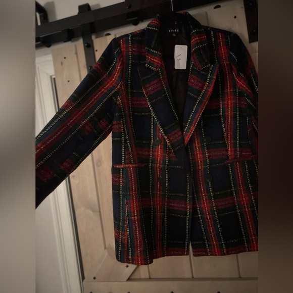 NWT FORE Tweed Double Breasted Tartan Blazer - Picture 9 of 11